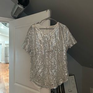 Silver Sequin Short Sleeve Top